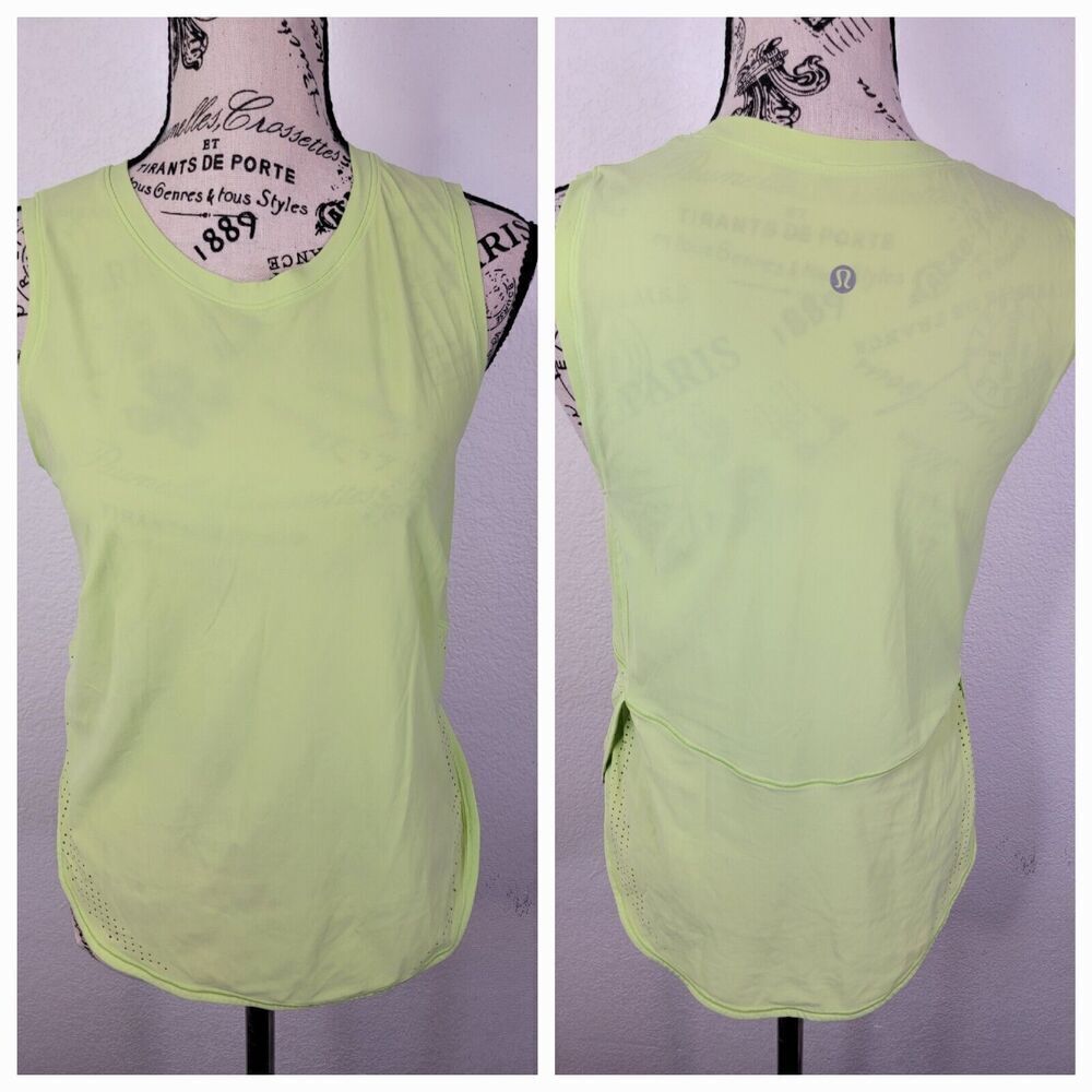 Lululemon Muscle Tank 4/6 Crewneck Neon Green Reflective Logo Womens